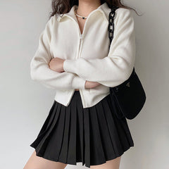 Lapel Double Zip Turtleneck Knitted Sweater