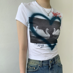 Heart Print Y2K Crop Top