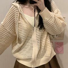 Knit All Over Cutout Hooded Cardigan