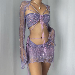 Lace Up Crochet Knit Two Piece Set