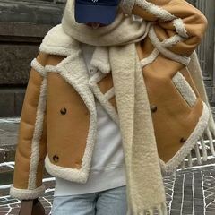 Lambswool Leather Splice Short Jacket