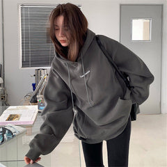 Letter Embroidery Baggy Hoodie