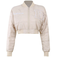 Letter Embroidery Padded Crop Varsity Jacket