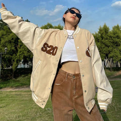 Letter Flocking Embroidered Baseball Jacket