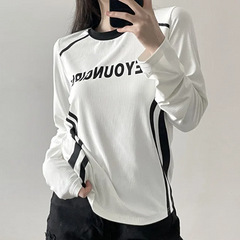 Letter Print Patchwork Long Sleeve Tee