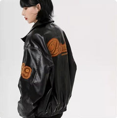 Logo Embroidered Pu Leather Varsity Jacket