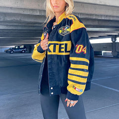 Logo Graphic Color Block Moto Jacket