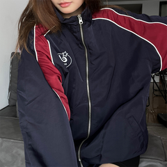 Logo Print Piping Details Oversized Jacket