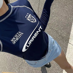 Logo Print Stitch Detail Crop Top