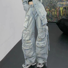 Multi Pockets Vintage Baggy Ripped Cargo Jeans