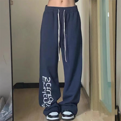 Navy Blue Printed Baggy Sweatpants