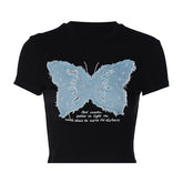 Vintage Butterfly Patchwork Short Sleeve Tee