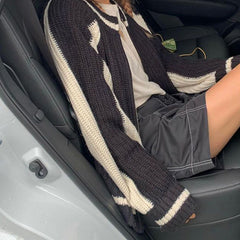 Vintage Contrast Zip Up Cardigan