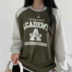 Vintage Print Raglan Long Sleeve Oversized Tee