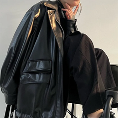 Oversized Black Faux Leather Jacket