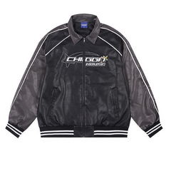 Oversized Star Logo Pu Leather Varsity Jacket
