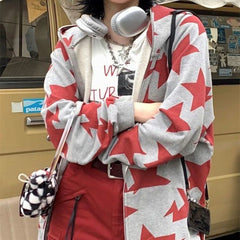 Oversized Star Print Zip Up Hoodie