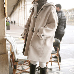 Padded Wool Blend Hooded Long Coat