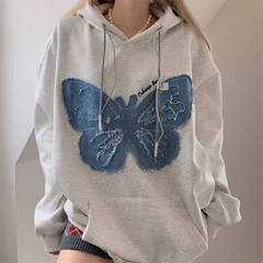 Patchwork Denim Butterfly Vintage Hoodie