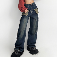 Patchwork Distressed Cargo Jeans