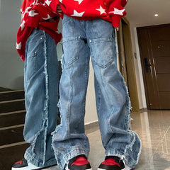 Patchwork Distressed Loose Jeans