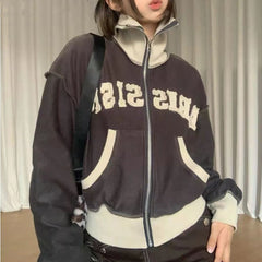 Patchwork Letters Zip Up Jacket