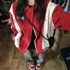 Patchwork Zip Up Corduroy Jacket