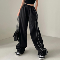 Piping Detail Wide Leg Track Pants