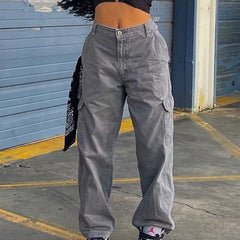 Pocket Mid Waist Cargo Jeans