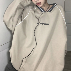 Print V Neck Patchwork Sweatshirt