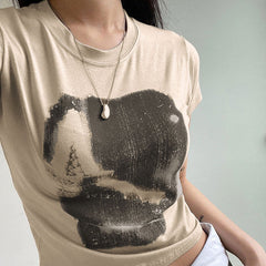 Printed Short Sleeve Crop Top