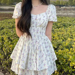 Puff Sleeve Floral Corset Mini Dress
