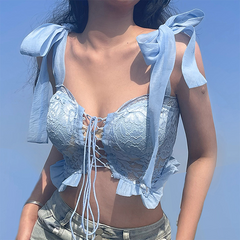 Pure Summer Baby Blue Ruffle Crop Top