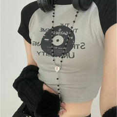 Raglan Sleeve Vinyl Print Crop Top