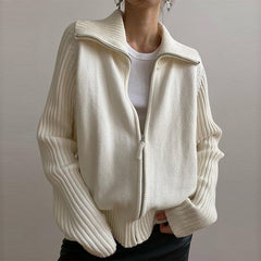 Rib Splice Zip Up Cardigan