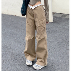 Ruched Khaki Baggy Cargo Pants
