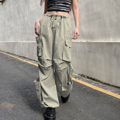 Ruched Pocket Detail Parachute Cargo Pants