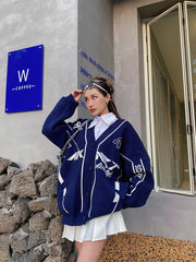 Striped Detail Jacquard Knit Cardigan