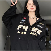 Vintage Embroidery Drawstring Oversized Hoodie