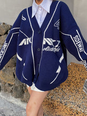 Striped Detail Jacquard Knit Cardigan