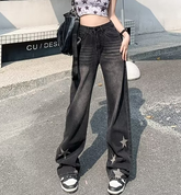 Distressed Star Print Wide-leg Jeans