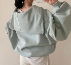 Solid Color Half Zip Up Oversized Sweatshirt