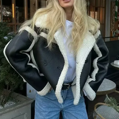 Lambswool Leather Splice Short Jacket