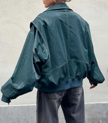 Stitching Details Oversized Leather Jacket
