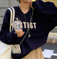 Star Logo Striped Side Oversized Sweatshirt