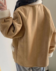 Suede Lambswool Lapel Neck Jacket