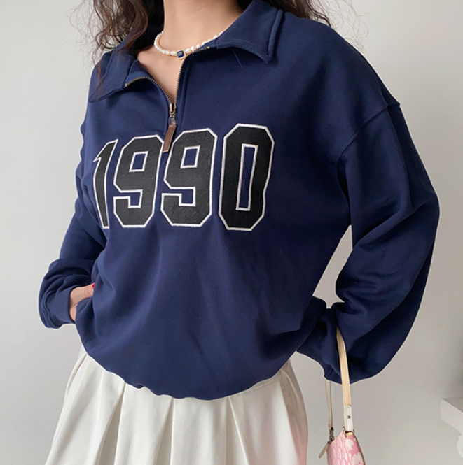 90s Numbers Embroidered Half Zip Sweatshirt