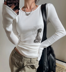 Grunge Print Graphic Long Sleeve Top