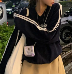 Star Logo Striped Side Oversized Sweatshirt