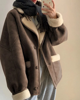 Suede Lambswool Lapel Neck Jacket